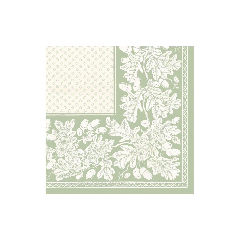 Sage Oak Leaves & Acorns Linen Cocktail Napkins